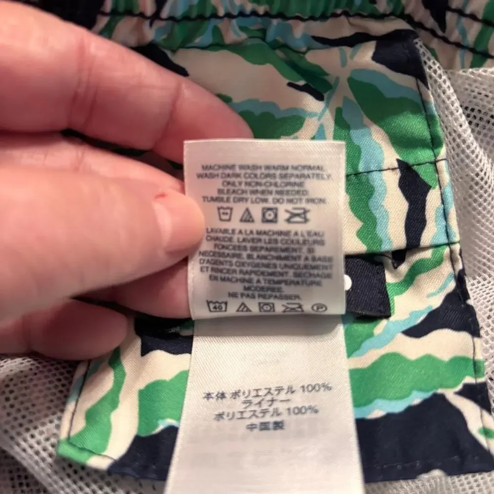 Lands' End Swim Trunks Mens Size‎ XL 40-42 Navy & Green Palm Leaves